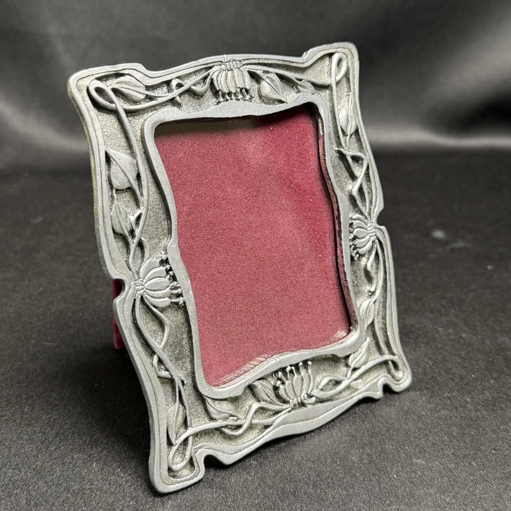 Vintage 1979 Metzke Pewter Ornate Vine Floral Picture Frame Decor Art Nouveau 5